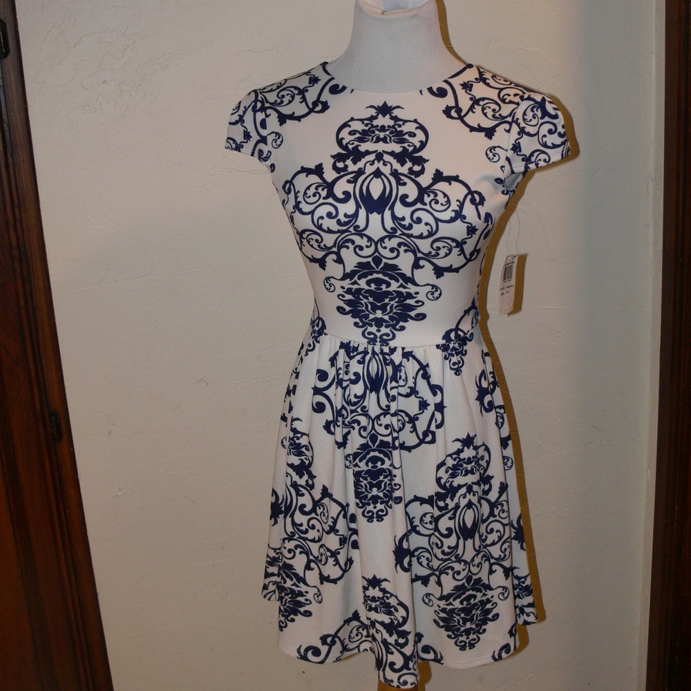 Blue & White Geometrical Pattern Dress